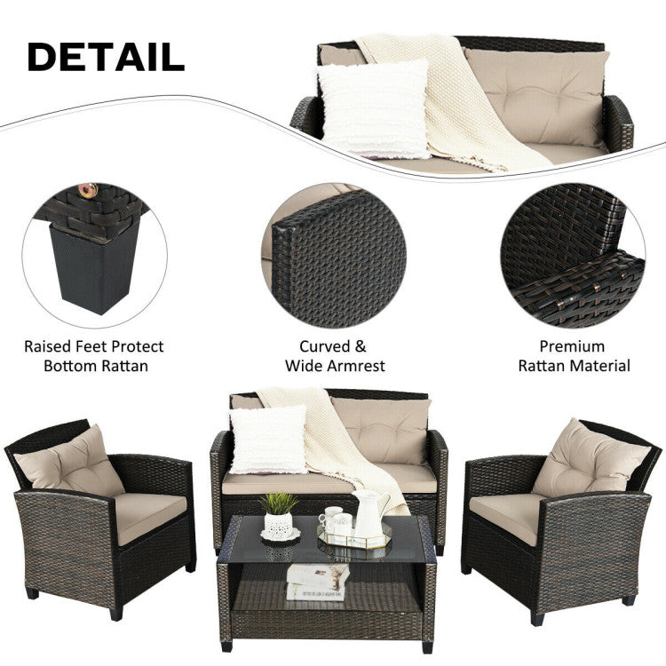 4-Piece Outdoor Rattan Furniture Set