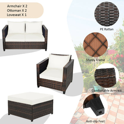 5 Pieces Patio Cushioned Rattan Furniture Set