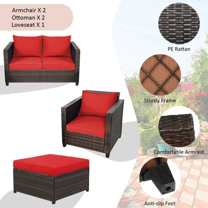 5 Pieces Patio Cushioned Rattan Furniture Set