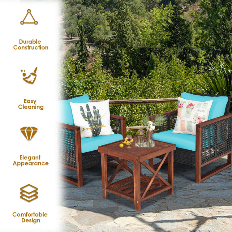 3-Piece Acacia Wood Patio Furniture Set with Coffee Table