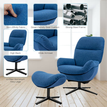 Modern Swivel Rocking Chair and Ottoman Set with Aluminum Alloy Base