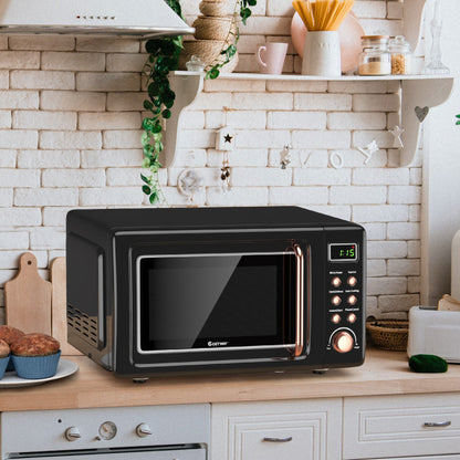 700W Retro Countertop Microwave Oven with 5 Micro Power and Auto Cooking Function