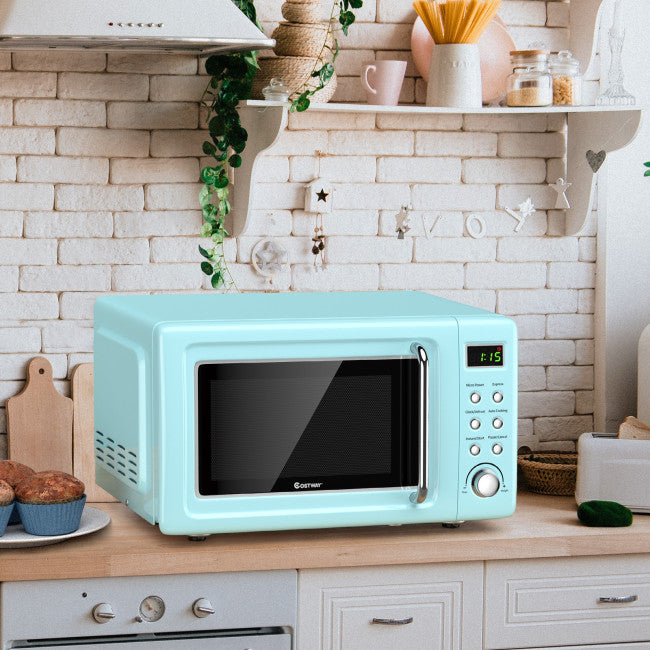 700W Retro Countertop Microwave Oven with 5 Micro Power and Auto Cooking Function