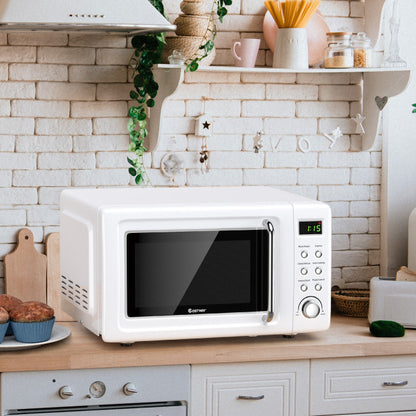 700W Retro Countertop Microwave Oven with 5 Micro Power and Auto Cooking Function