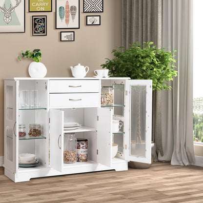 Sideboard Buffet Server Storage Cabinet with 2 Drawers and Glass Doors