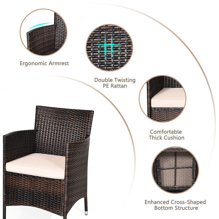 3-Piece Ergonomic Wicker Patio Conversation Set