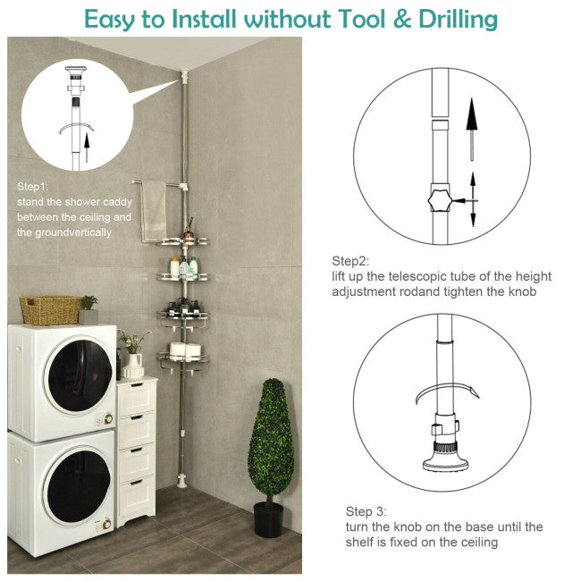 4-Tier Tension Shower Corner Caddy with 304 Stainless Steel