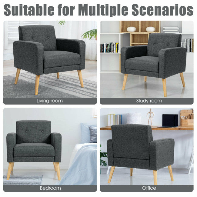 Modern Accent Chair Upholstered Linen Armchair with Rubber Wood Legs