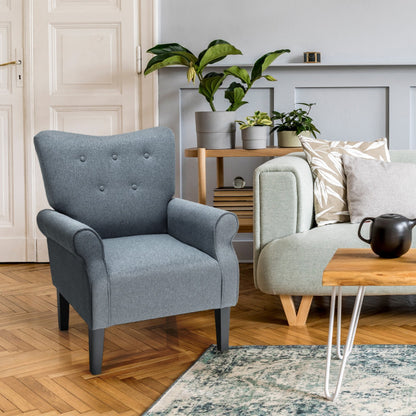 Modern Fabric Armchair with Rubber Wood Legs