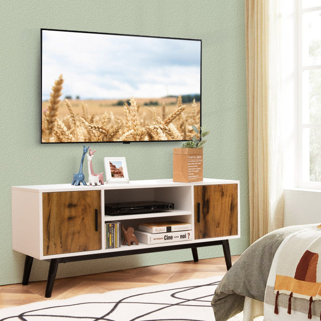 Modern TV Stand with Cabinets and Open Shelves