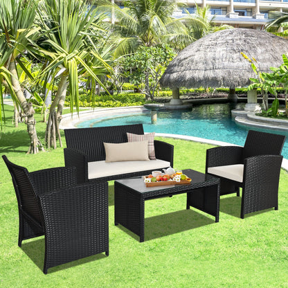 4-Piece Wicker Conversation Furniture Set Patio Sofa and Table Set