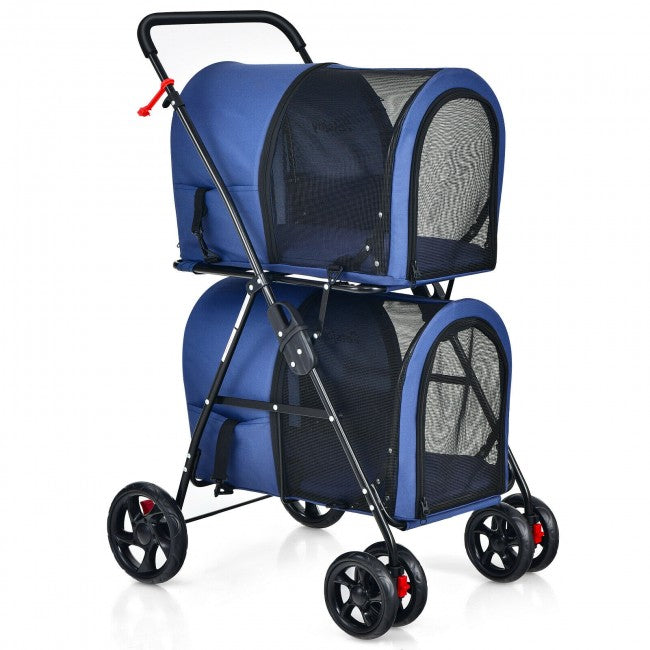 4-in-1 Double Pet Stroller with Detachable Carrier and Travel Carriage
