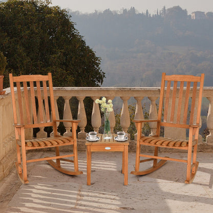 3-Piece Eucalyptus Rocking Chair Set with Coffee Table