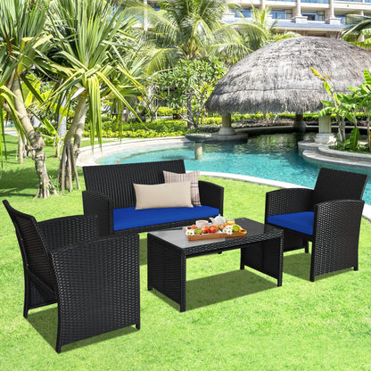 4-Piece Wicker Conversation Furniture Set Patio Sofa and Table Set