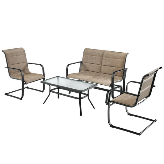 4-Piece Outdoor Patio Furniture Set with Padded Glider Loveseat and Coffee Table