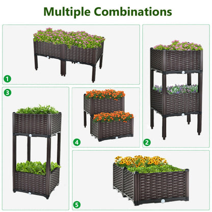 2-Set Elevated Plastic Raised Garden Bed Planter Kit