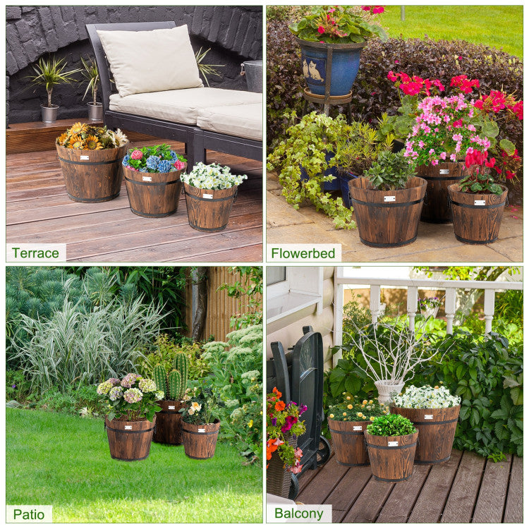 3 Piece Wooden Planter Barrel Set with Multiple Sizes