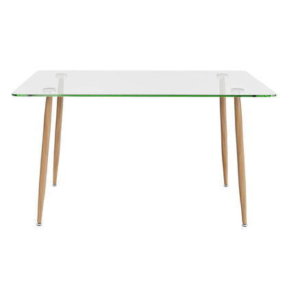 Modern Glass Rectangular Dining Table with Metal Legs