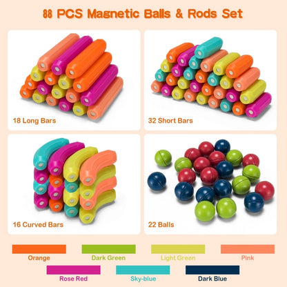 Costway 88 Pieces Magnetic Balls and Rods Set Building Blocks Set For Kids over 3 Years