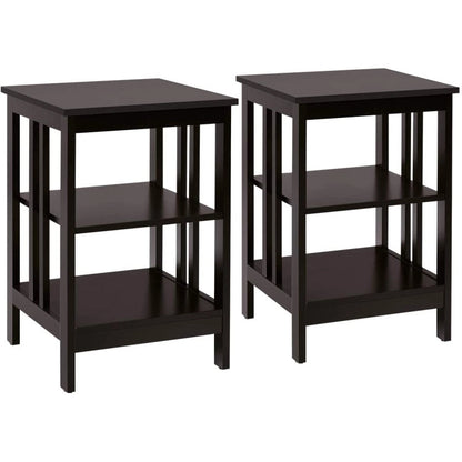 2 Pieces 3-Tier Nightstand with Reinforced Bars and Stable Structure