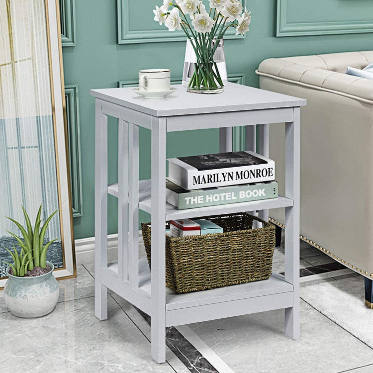 2 Pieces 3-Tier Nightstand with Reinforced Bars and Stable Structure