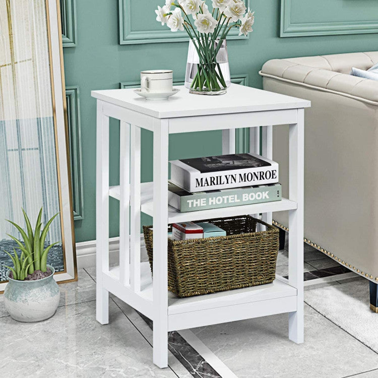 2 Pieces 3-Tier Nightstand with Reinforced Bars and Stable Structure