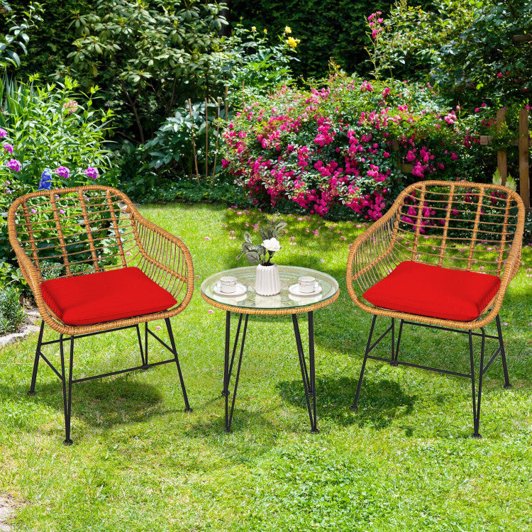 3-Piece Rattan Furniture Set with Cushioned Chair Table