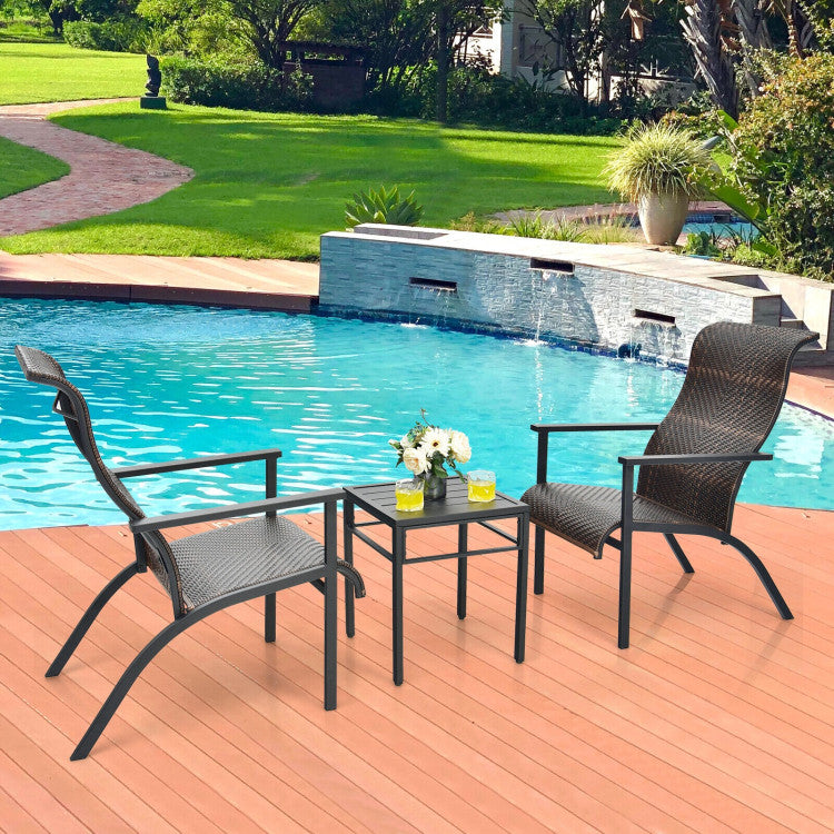 3-Piece Patio Rattan Bistro Set with High Backrest and Armrest