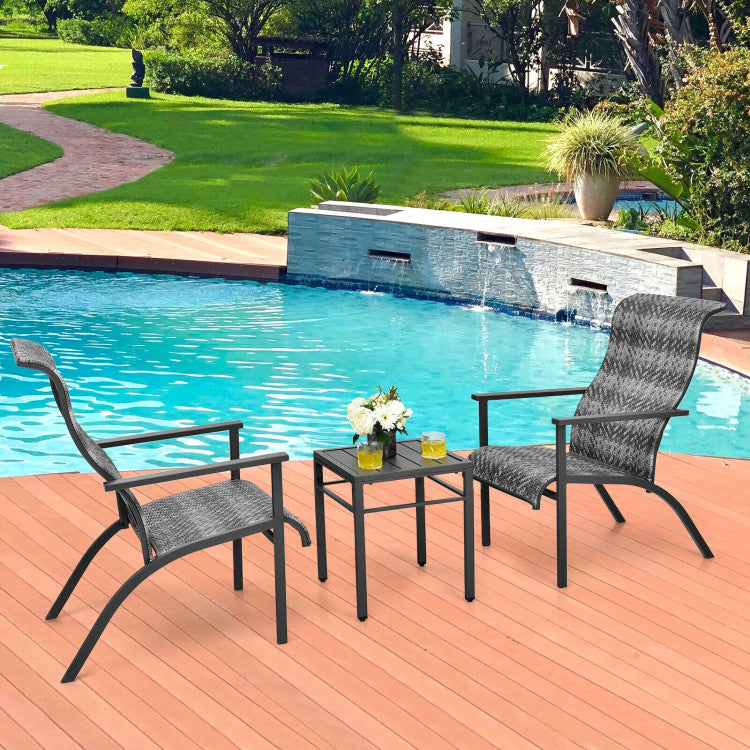 3-Piece Patio Rattan Bistro Set with High Backrest and Armrest