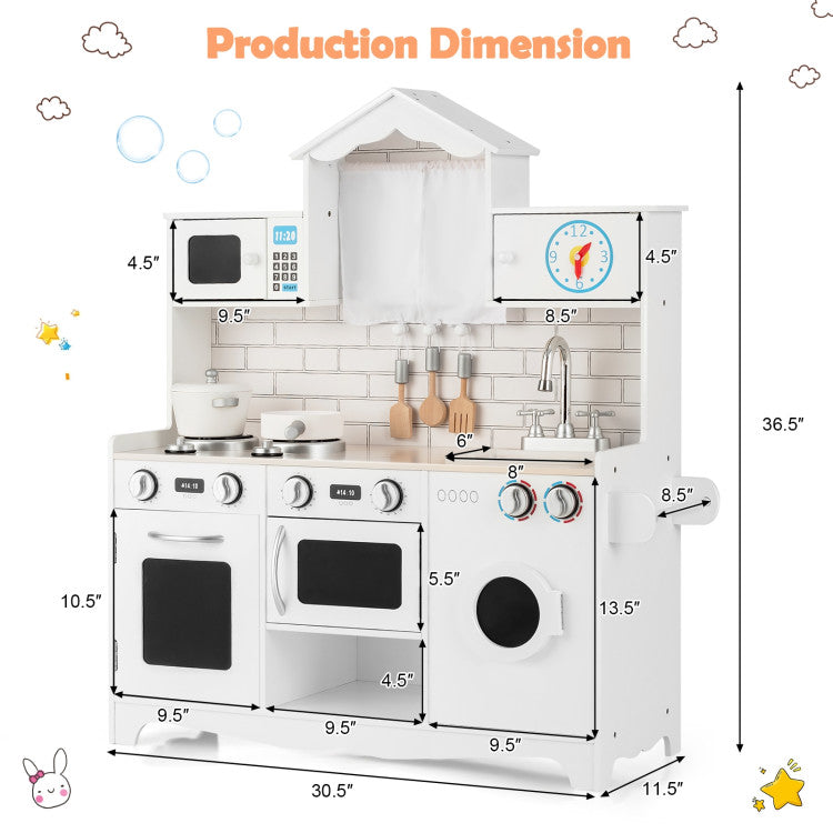 Costway Wooden Kids Kitchen with Washing Machine