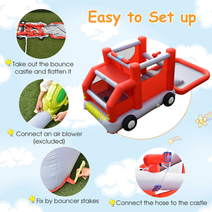 Fire Truck Themed Kids Inflatable Bounce House without Blower