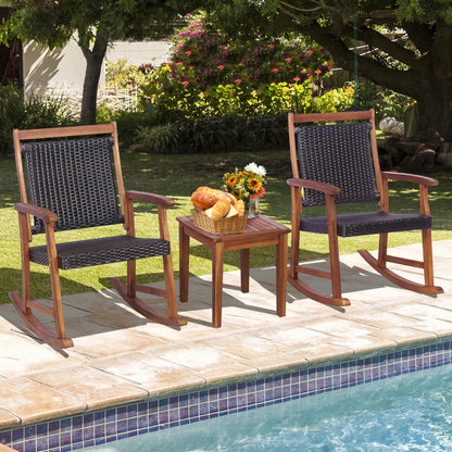 3-Piece Acacia Wood Patio Rocking Chair Set