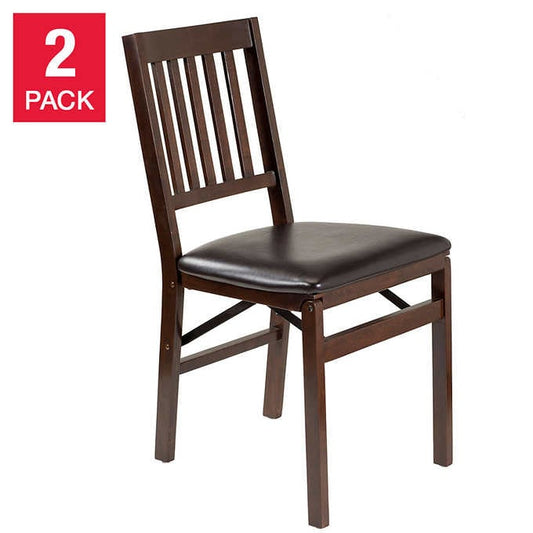 Stakmore Wood Folding Chair with Bonded Leather Seat, Espresso, 2-pack - Milagru Store