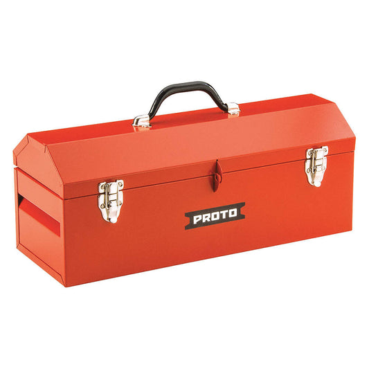 19"W Steel, Safety Red Portable Tool Box, Powder Coated, 7"H