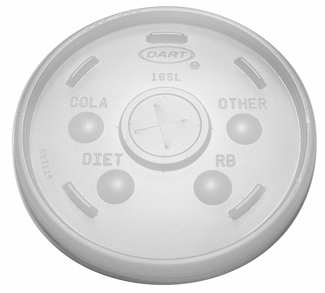 Lid for 12 to 24 oz. Hot/Cold Cup, Flat, Identification Buttons, Straw Slot, Clear, Pk1000