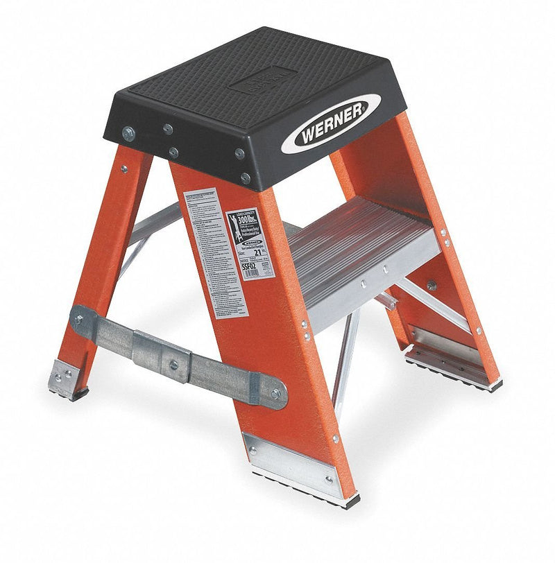 2 Steps, Fiberglass Step Stand, 375 lb. Load Capacity, Orange/Silver/Black