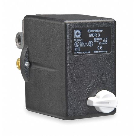 Pressure Switch, (1) 3/8 in FNPT, (3) 1/4 in FNPT, (4) Port, 3PST, 45 to 160 psi, Standard Action