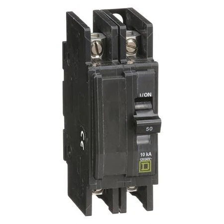 Miniature Circuit Breaker, 50 A, 120/240V AC, 2 Pole, Surface/DIN Rail Mounting Style, QOU Series