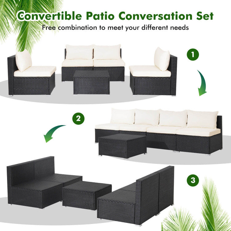 5 Pieces Outdoor Patio Furniture Set with Cushions and Coffee Table