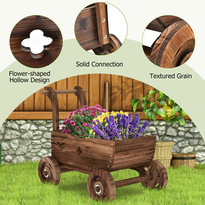 Decorative Wooden Wagon Cart with Handle and Drainage Hole
