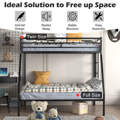 Twin-Over-Full Bunk Bed with Safety Rail and Ladder for Kids