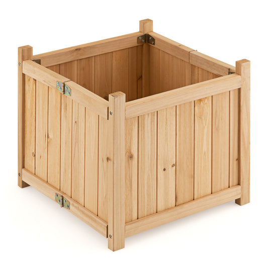 Folding Square Fir Wood Raised Garden Bed with Removable Bottom