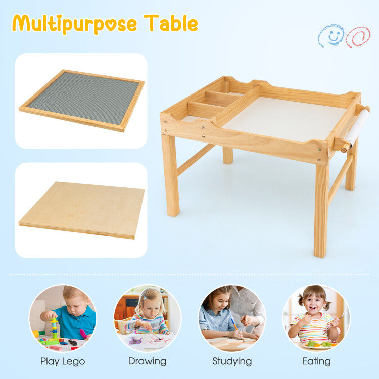 Costway Kids Multi Activity Play Table Wooden Building Block Desk with Storage Paper Roll