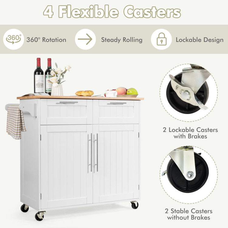 Kitchen Island Cart Rolling Storage Trolley with Towel Rack and Drawer