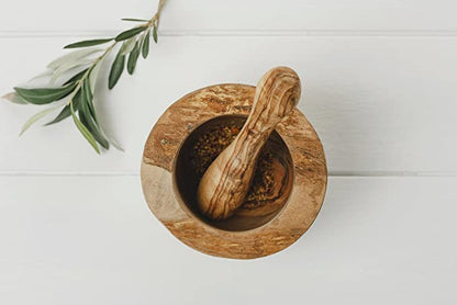 Olive Wood Rustic Mortar and Pestle