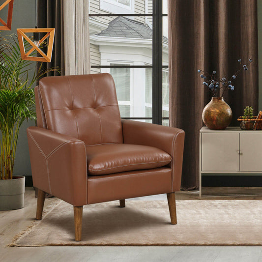 Modern PU Leather Accent Chair with Solid Wood Legs