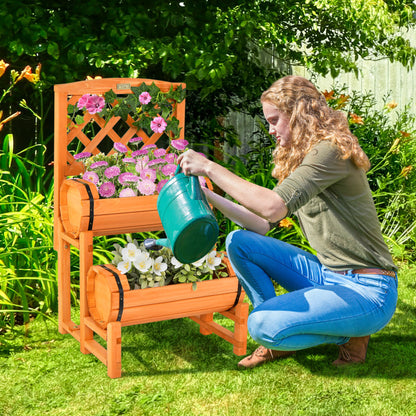 2-Tier Raised Garden Bed with 2 Cylindrical Planter Boxes and Trellis