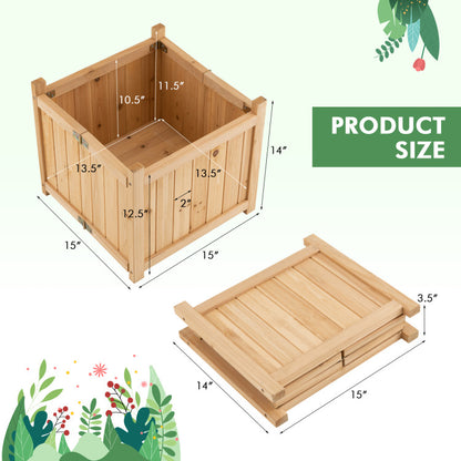 Folding Square Fir Wood Raised Garden Bed with Removable Bottom