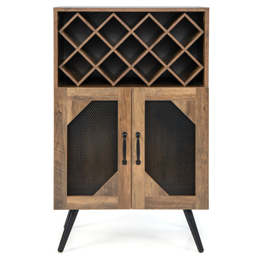 2-Door Farmhouse Kitchen Storage Bar Cabinet with Wine Rack and Glass Holder