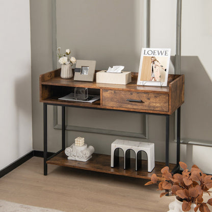 Long Console Table with Drawer and Metal Frame